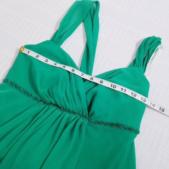 David's Bridal Women size 2 Green Rhinestone Halter Emerald Dress High Low - Picture 3 of 8